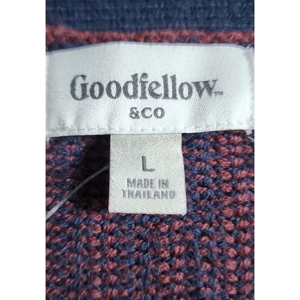 Goodfellow & Co Mens L Cardigan Sweater Blue Burgundy Stripe V-Neck Button Front - Picture 4 of 7